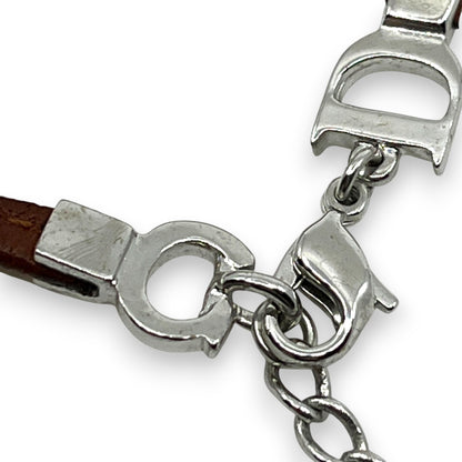 Christian Dior Ribbon CD Logo Brown Leather Bracelet with Silver-Tone Charms