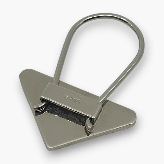 Prada Triangle Plate Logo Metal Bag Charm Keyring Keychain Black Silver M285