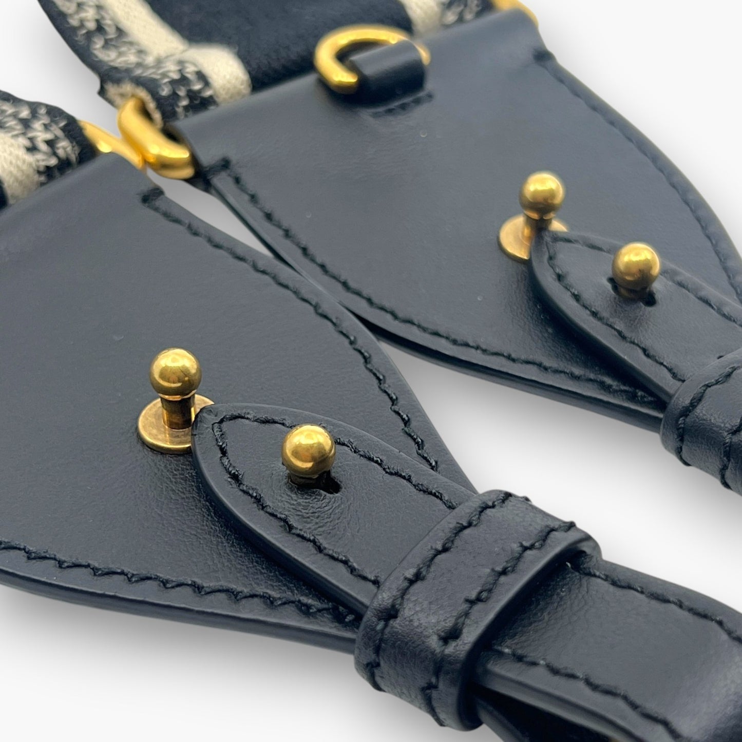 Christian Dior Embroidery Adjustable Shoulder Strap Black Beige w/ Dust Bag