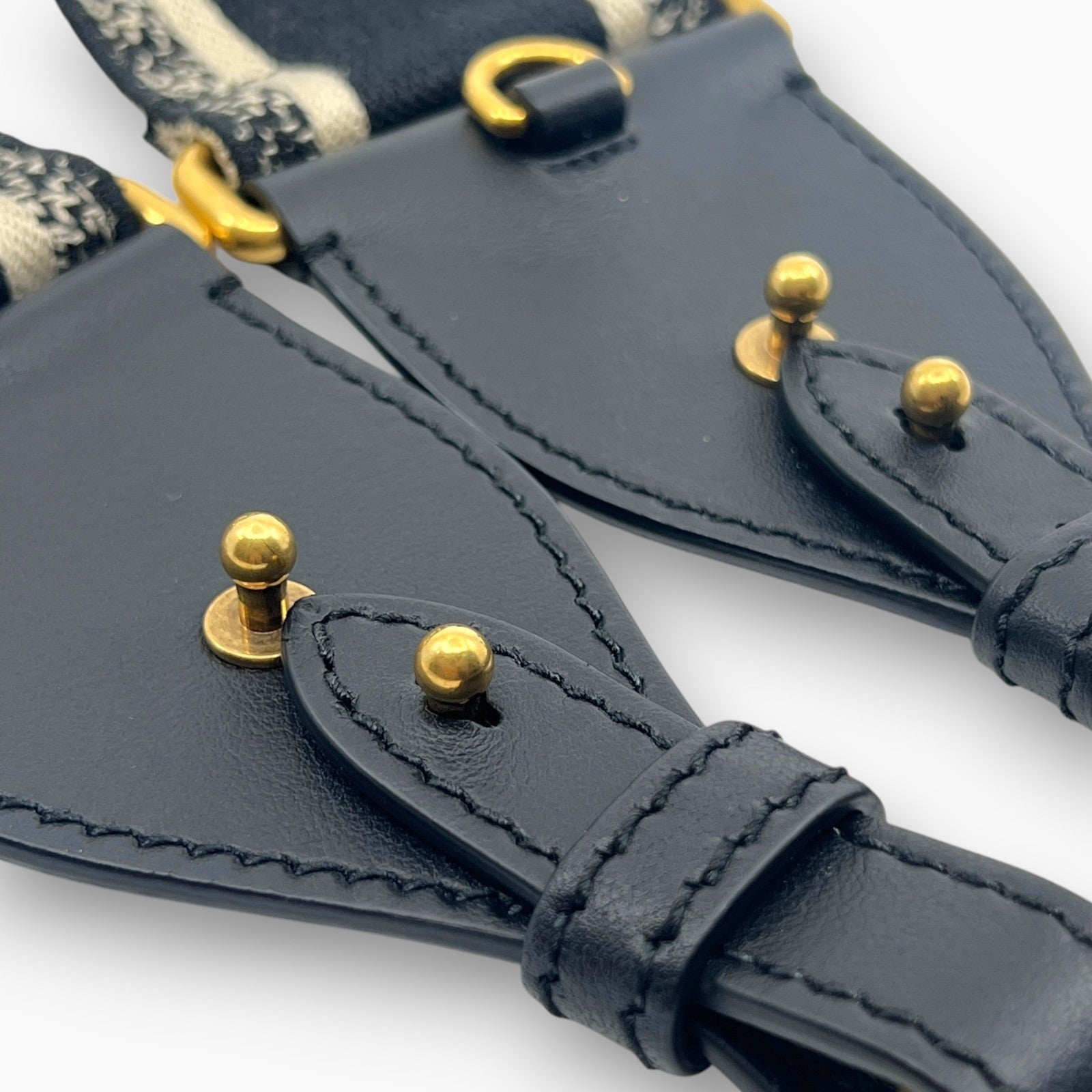 Christian Dior Embroidery Adjustable Shoulder Strap Black Beige w/ Dust Bag