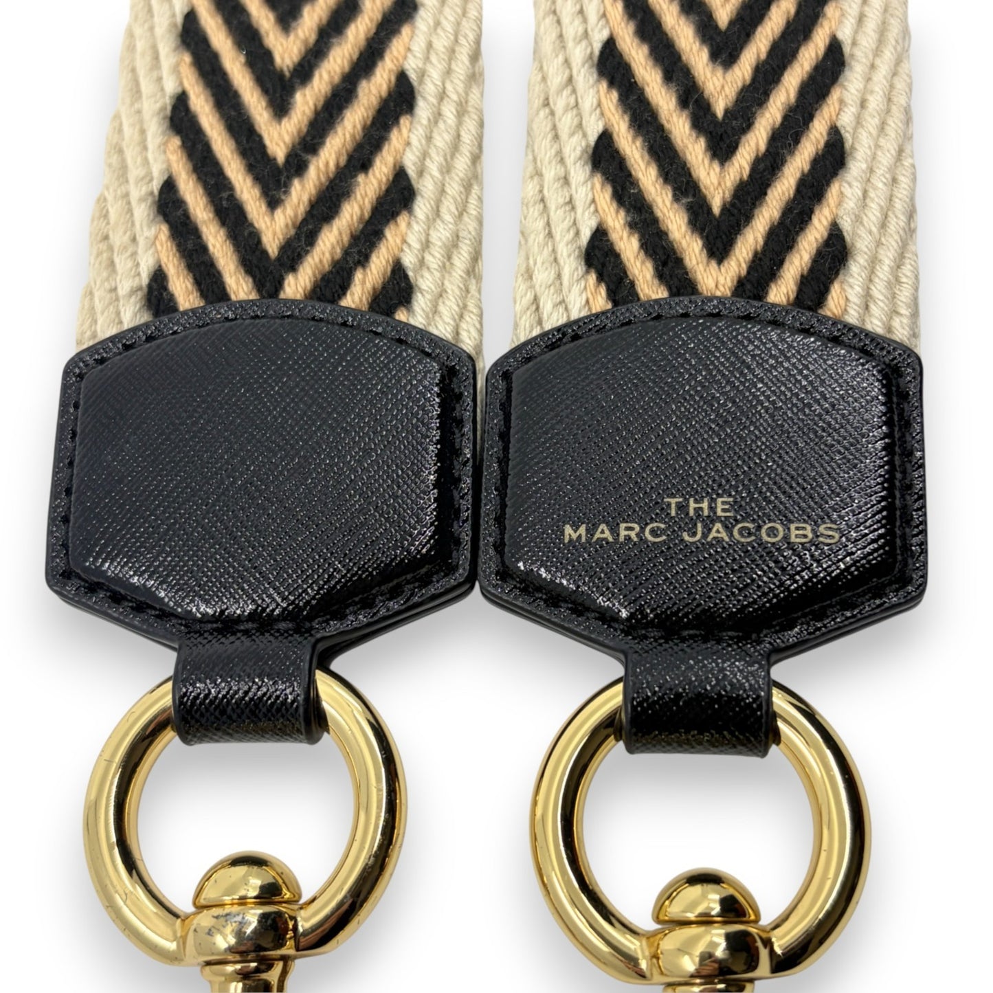 Marc Jacobs Adjustable Webbing Shoulder Strap Beige Black Chevron Canvas