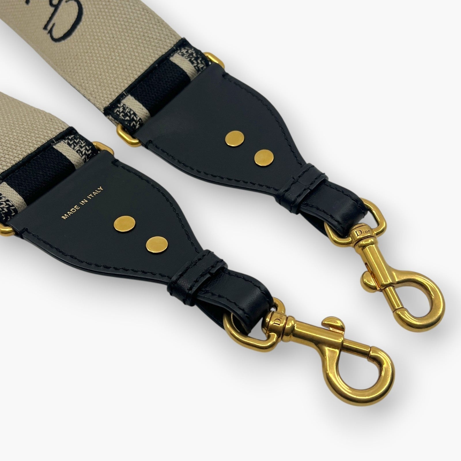 Christian Dior Embroidery Adjustable Shoulder Strap Black Beige w/ Dust Bag