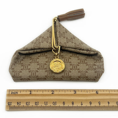 Celine Macadam Vintage Triangle Coin Purse Beige with Tassel Charm