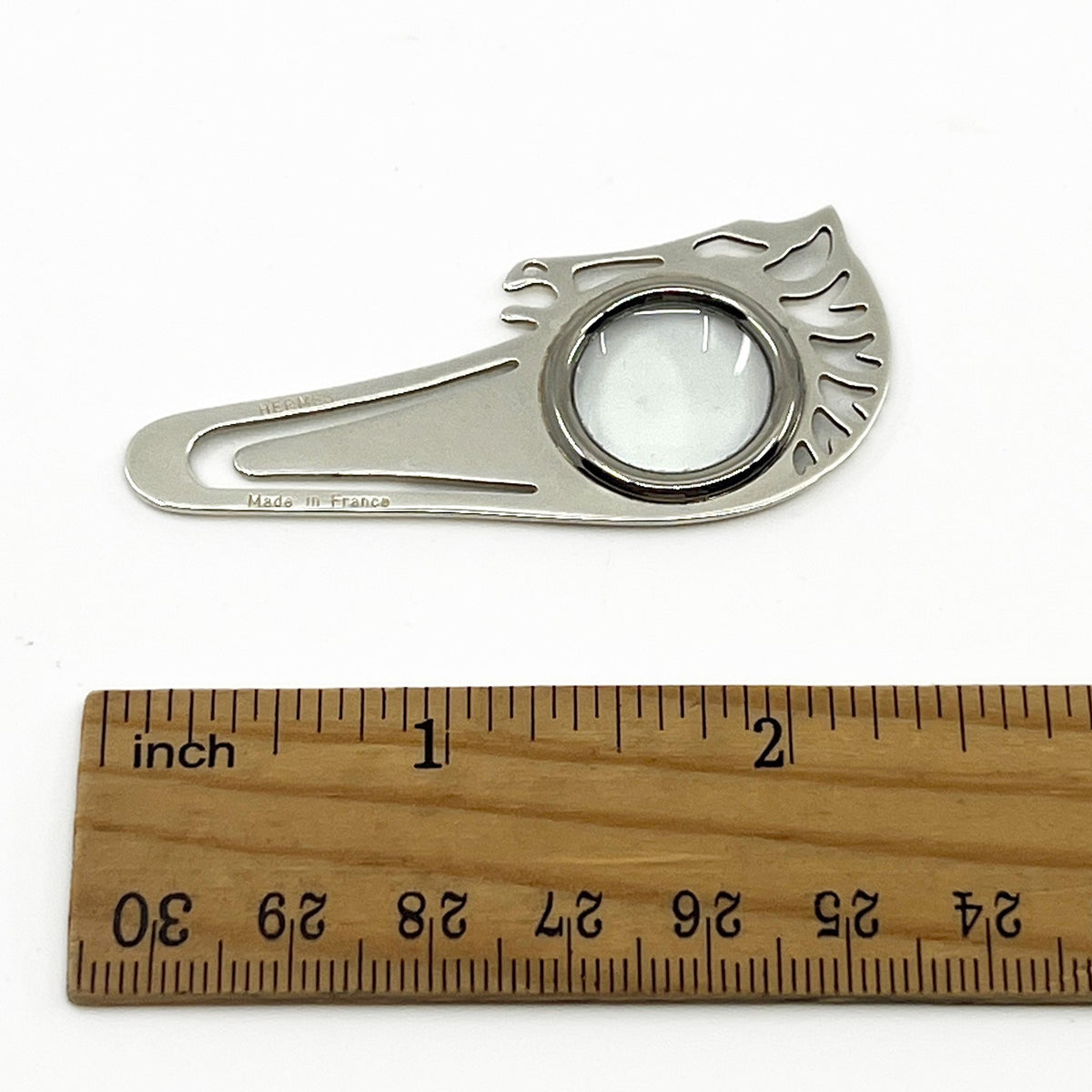 Hermes Cheval Horse Magnifying Glass Loupe Bookmark Silver-Tone with Case Box