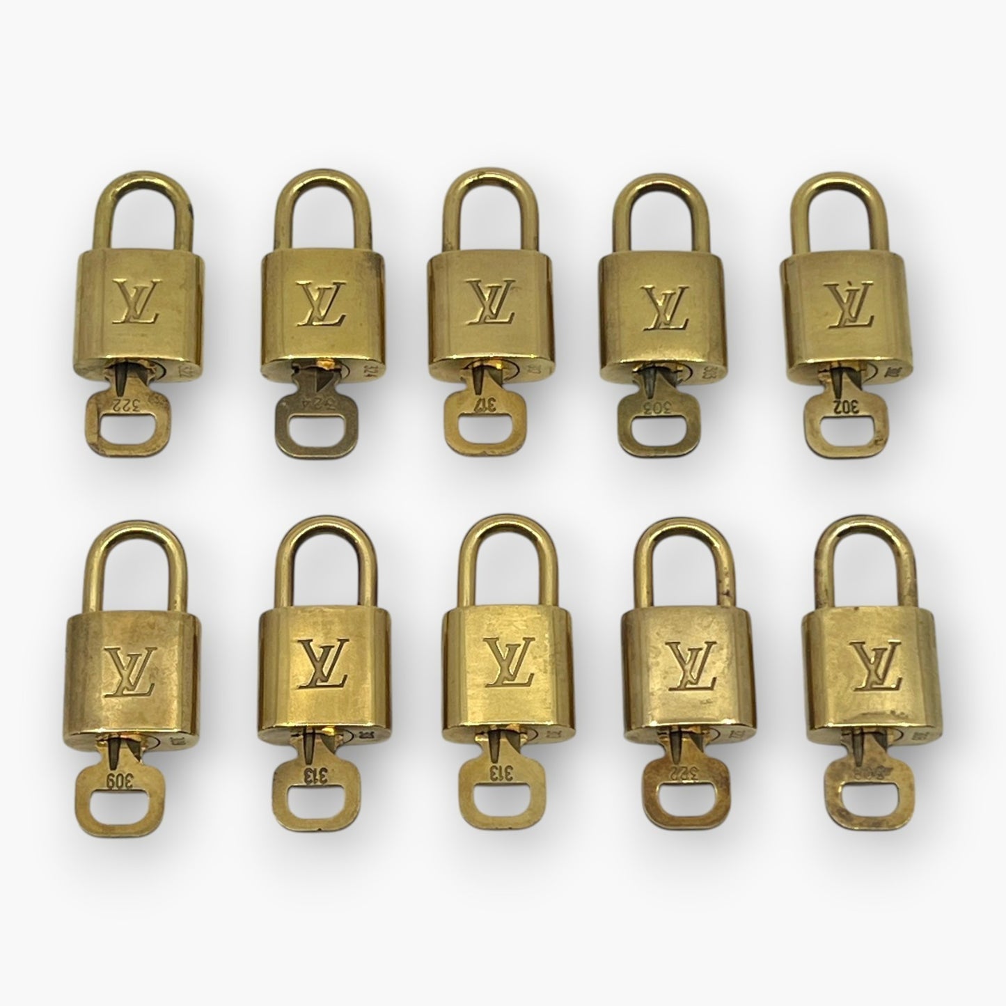 Louis Vuitton Padlock Set of 10 Gold-Tone Brass Locks & Keys pj260604