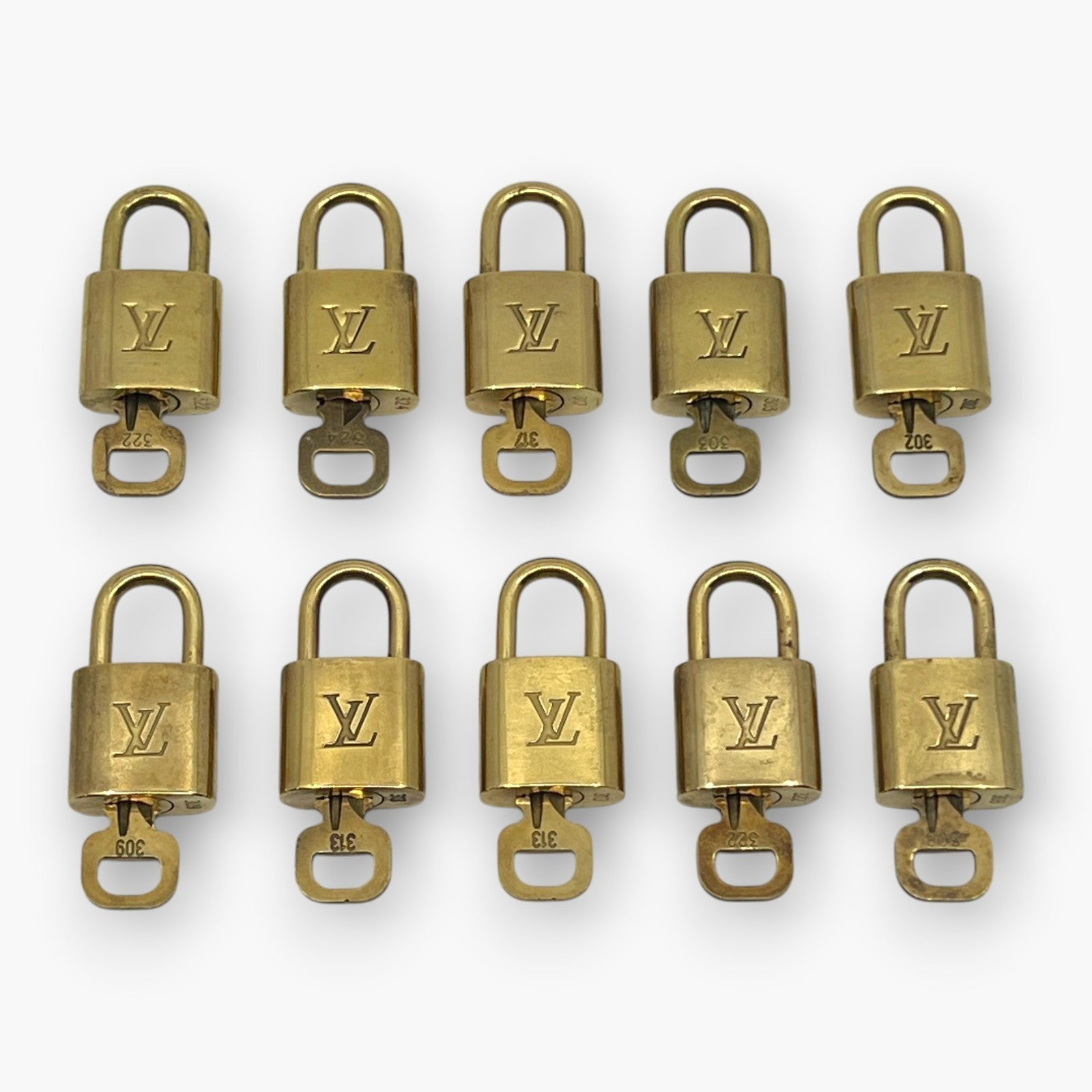 Louis Vuitton Padlock Set of 10 Gold-Tone Brass Locks & Keys pj260604