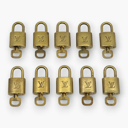Louis Vuitton Padlock Set of 10 Gold-Tone Brass Locks & Keys pj260604