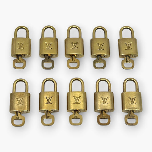 Louis Vuitton Padlock Set of 10 Gold-Tone Brass Locks & Keys pj260604