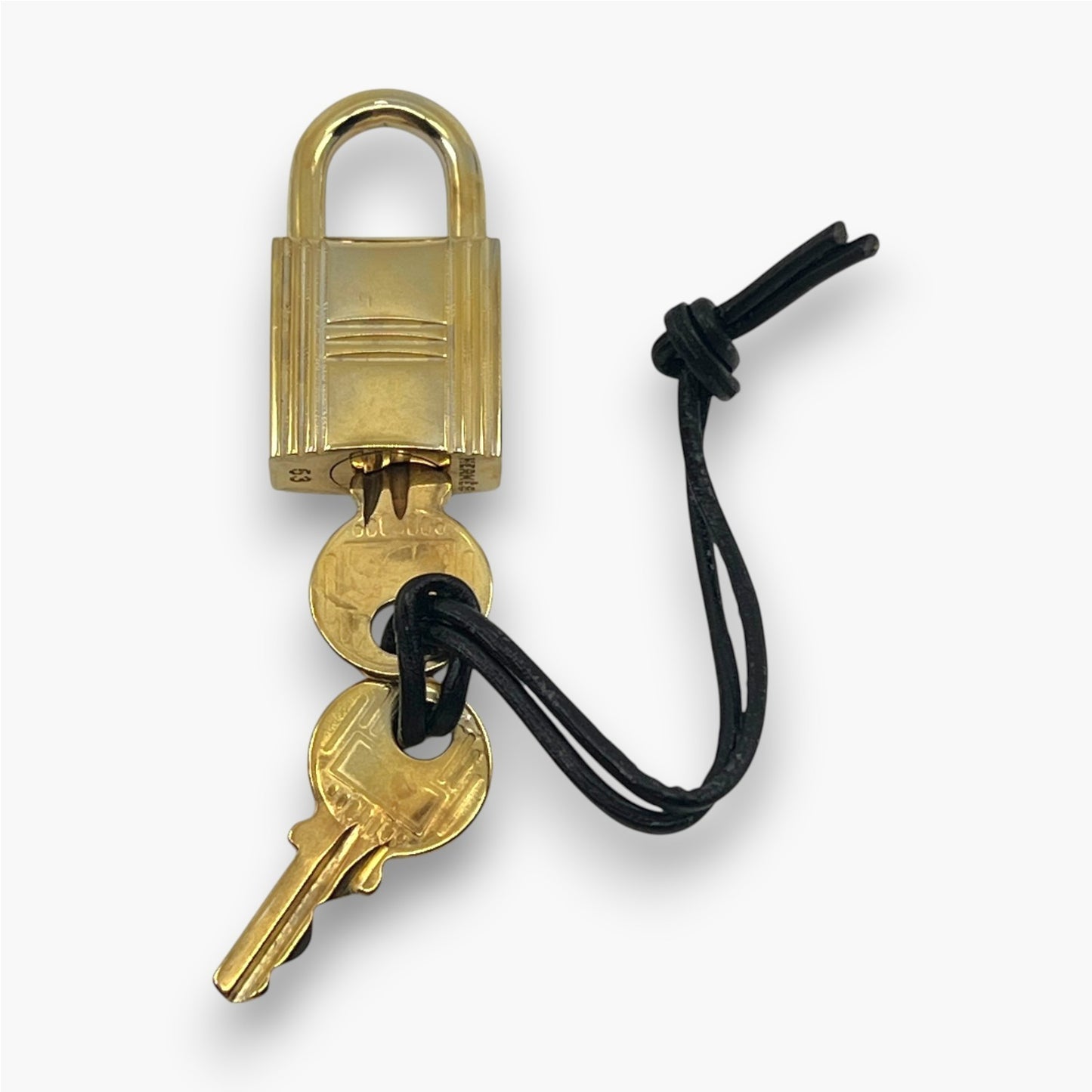 Hermes Cadena Padlock Gold-Tone Lock & Key Set w/ Leather Strap pj260609