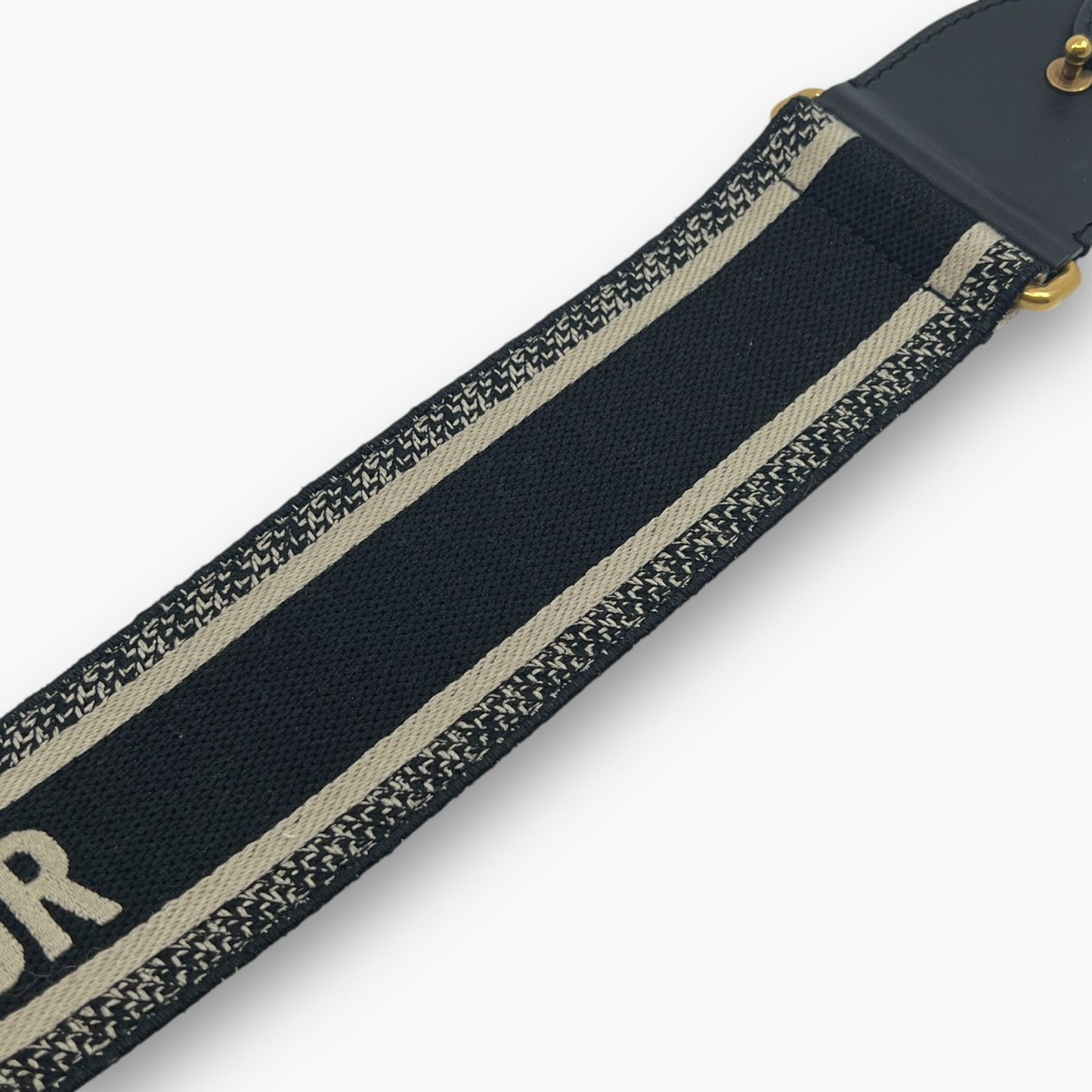 Christian Dior Embroidery Adjustable Shoulder Strap Black Beige w/ Dust Bag