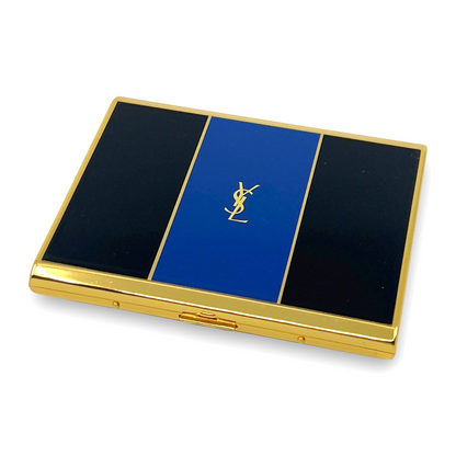Yves Saint Laurent Metal Card Case Cigarette Holder Blue Gold Vintage YSL Logo