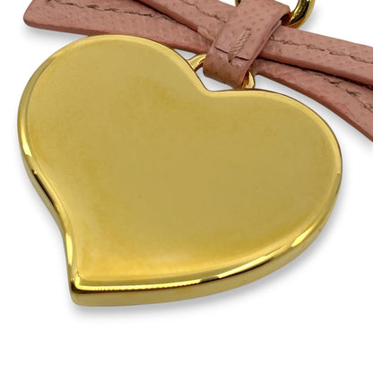 Prada Pink Saffiano Leather Heart Ribbon Key Ring Charm with Box Dust Bag