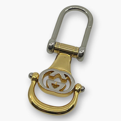 Gucci Interlocking GG Key Ring Gold Silver Tone Bag Charm with Box