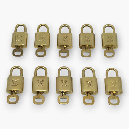 Louis Vuitton Padlock Lock with Key Brass Gold Set of 10 Bag Accessory