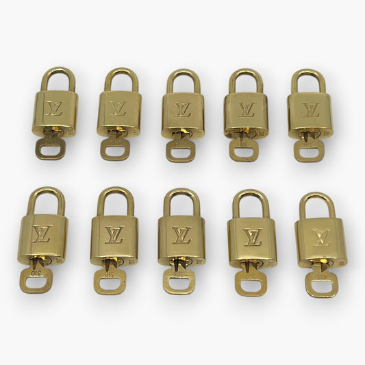 Louis Vuitton Padlock Lock with Key Brass Gold Set of 10 Auth Bag Accessory