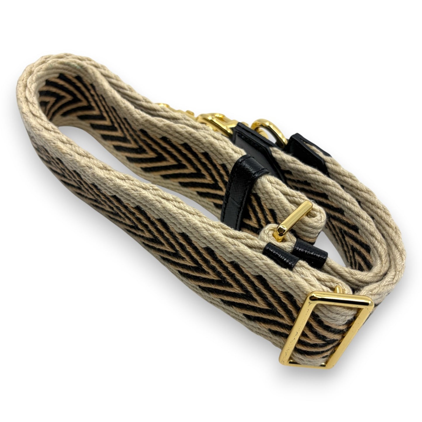 Marc Jacobs Adjustable Webbing Shoulder Strap Beige Black Chevron Canvas